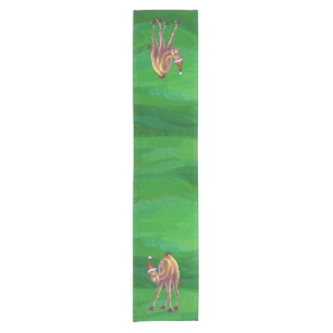 Camel Christmas On Green Short Table Runner