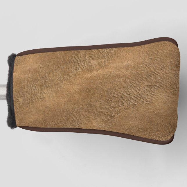 Camel-colour leather background golf head cover (Front)