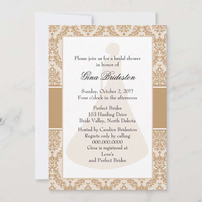 Camel Damask Bridal Shower Invitation (Front)