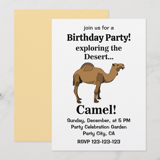 Camel Desert Animal Funny Birthday Party Invitation (Front/Back)