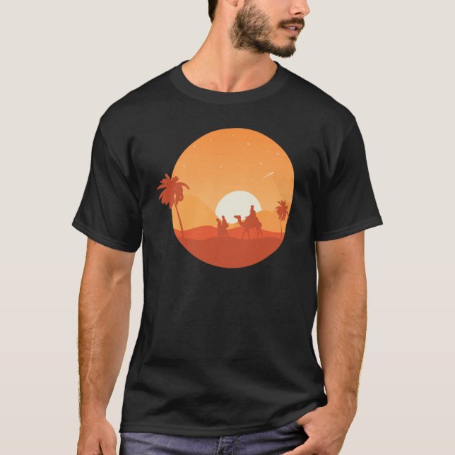 Camel Desert Sunset  Oasis Morocco T-Shirt (Front)