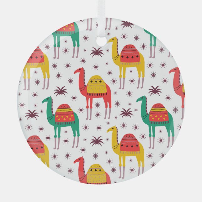 Camel flat colour, decorative pattern. glass tree decoration (Front)
