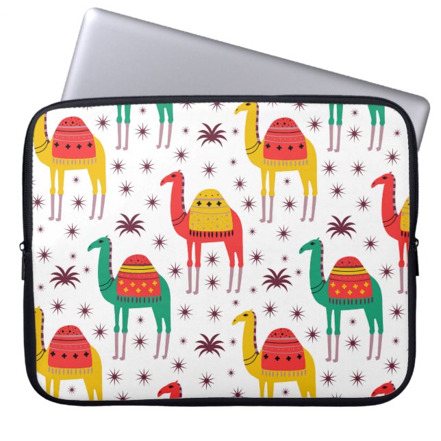 Camel flat colour, decorative pattern. laptop sleeve (Front)