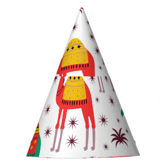 Camel flat colour, decorative pattern. party hat