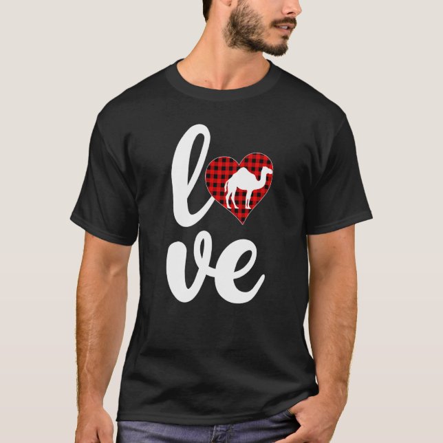 Camel Funny Buffalo Plaid Love Camel Valentine S D T-Shirt (Front)