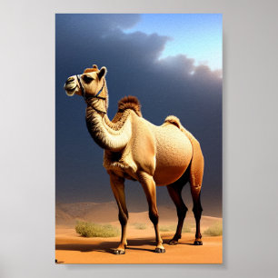 camel in desert art poster