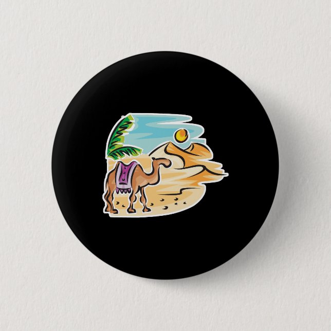 camel in desert scene 6 cm round badge (Front)