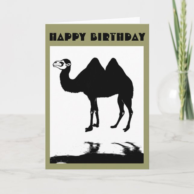 Camel in the Rain Happy Birthday Card (Front)