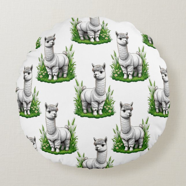 Camel llama Alpaca Pattern Design  Round Cushion (Front)