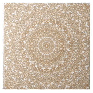 Camel Mandala Kaleidoscope Medallion Flower Ceramic Tile