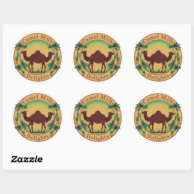 Camel Milk Delights-Tropical Camel Palm Pineapple Classic Round Sticker (Sheet)