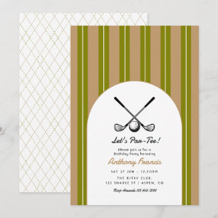 Camel, Olive, & White Golf Birthday Party Invitation