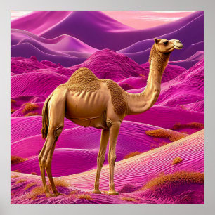 Camel on pink desert poster
