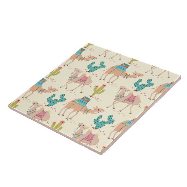 camel pattern, cactus pattern, desert print ceramic tile (Side)