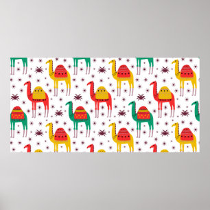 Camel pattern flat colour design poster
