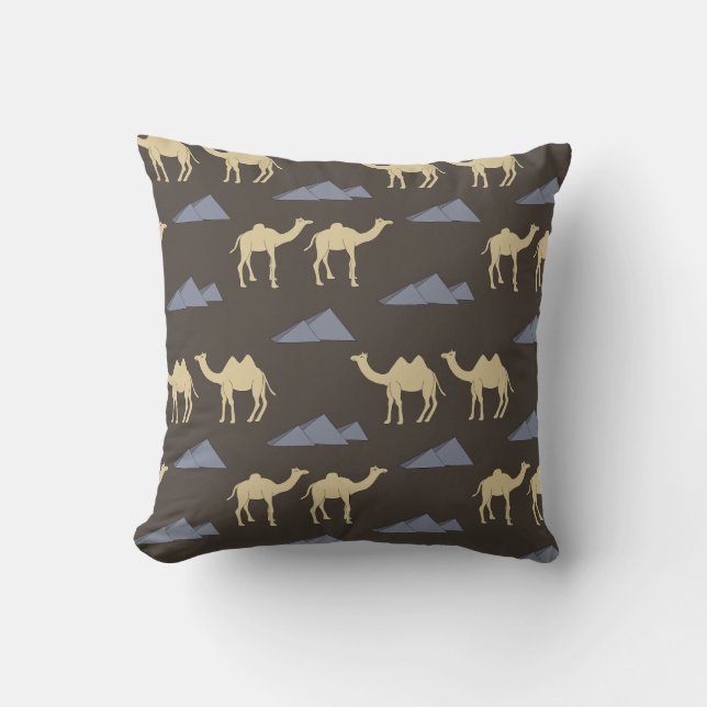 Camel pattern with blue pyramids cushion (Front)