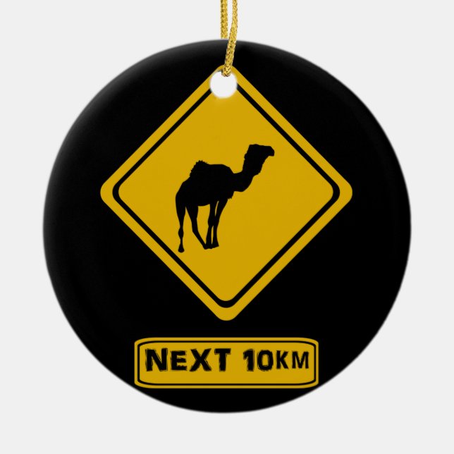 camel road sign ceramic tree decoration (Front)