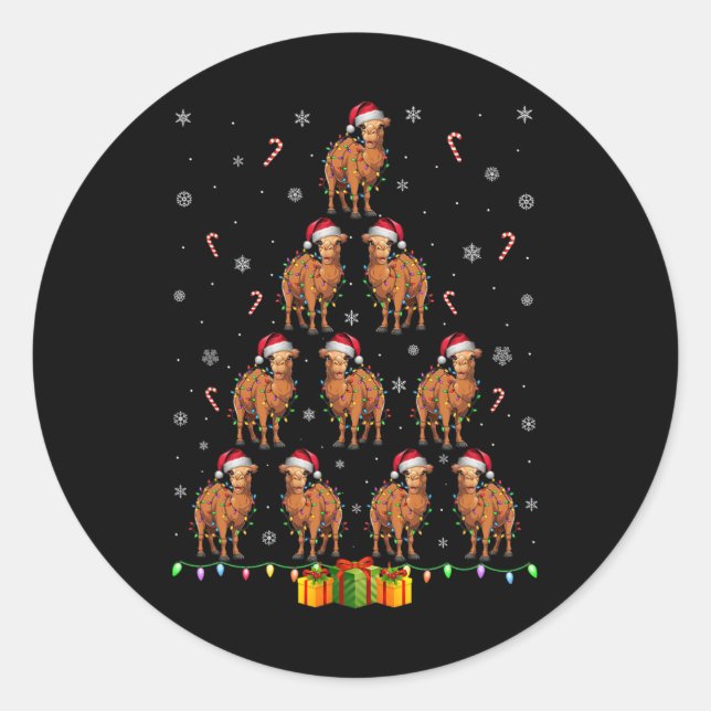 Camel Santa Hat Xmas Lights Men Women Christmas Tr Classic Round Sticker (Front)