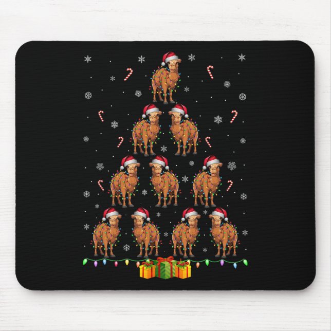 Camel Santa Hat Xmas Lights Men Women Christmas Tr Mouse Pad (Front)