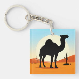 Camel Silhouette in Desert Sunset Landscape Key Ring