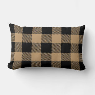 Camel Tan Black Buffalo Check Plaid Lumbar Cushion