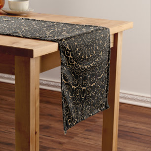Camel Tan Mandala with Elegant Symmetry Long Table Runner