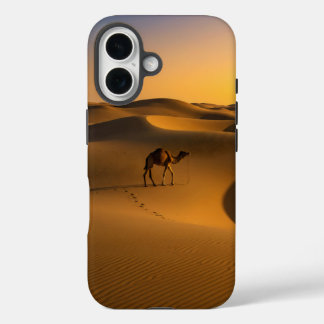 camel walks across the golden sand dunes at sunset iPhone 16 case
