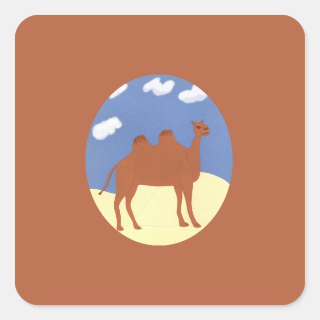 Camel Whimsical on Desert Dunes Square Sticker (Front)