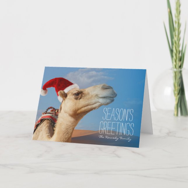 camel with christmas hat holiday card (Front)