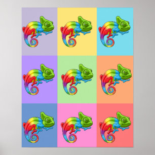 Cameleon Pop Art Rainbow Colour Photo Trendy Block Poster