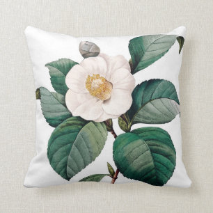 Camelia double vintage flower Redoute Cushion