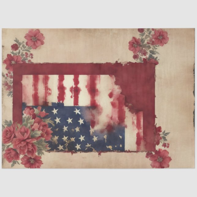 Camellia 4th Of July American Flag  Tissue Paper (Front)
