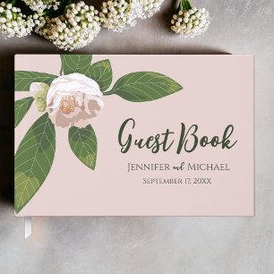 Camellia and Greenery Simple Elegant Guest Book