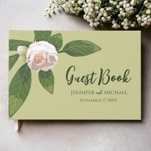 Camellia and Greenery Simple Elegant Guest Book
