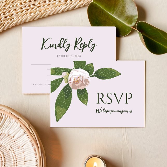 Camellia and Greenery Simple Elegant  RSVP Card (Camellia and Greenery Simple Elegant Save the Date RSVP Card)