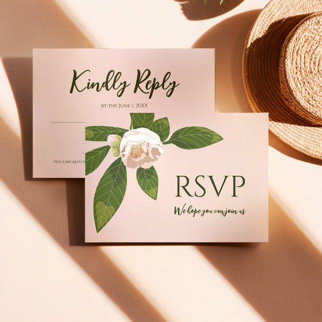 Camellia and Greenery Simple Elegant RSVP Card (Camellia and Greenery Simple Elegant Save the Date RSVP Card)