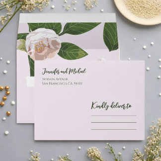 Camellia and Greenery Simple Elegant Wedding Envelope
