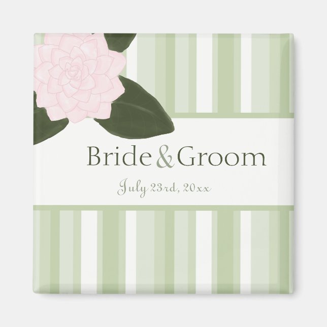 Camellia and Stripes Save the Date Magnet (Front)
