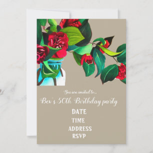 Camellia flower art 50th birthday party invitation
