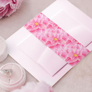 Camellia flower floral watercolor pattern pink invitation belly band