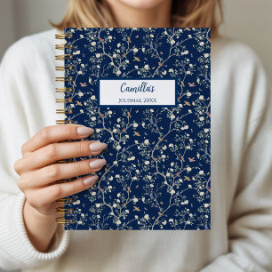 Camellia Flower Navy Personalised Journal Notebook
