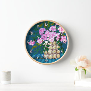Camellia flowers in bubbles vase clock