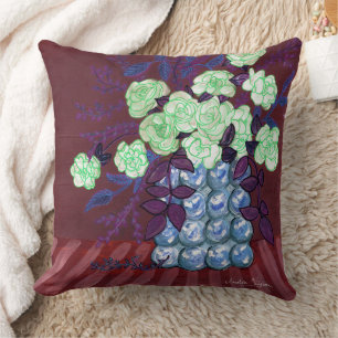 Camellia flowers in bubbles vase throw pillow