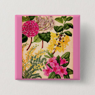 camellia, forsythia, rhododendron and acacia 15 cm square badge