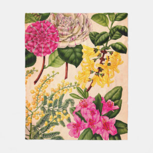 camellia, forsythia, rhododendron and acacia fleece blanket