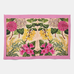 camellia, forsythia, rhododendron and acacia tea towel