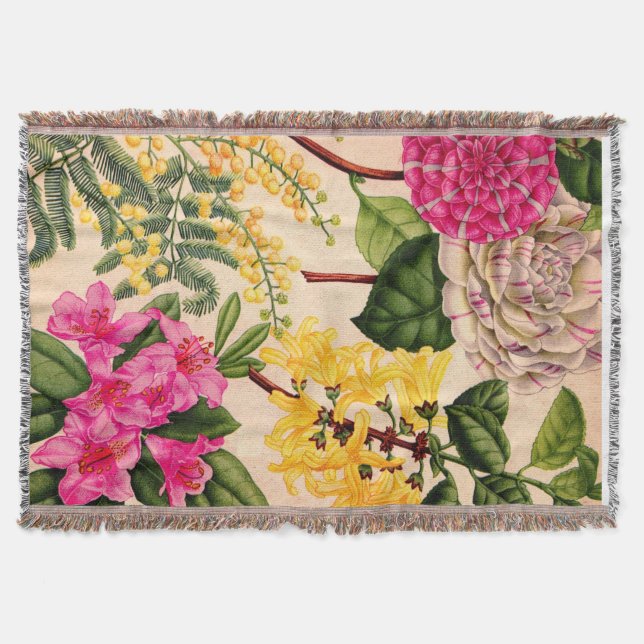 camellia, forsythia, rhododendron and acacia throw blanket (Front)