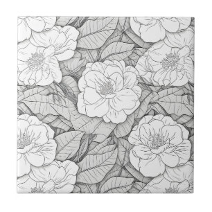 Camellia in Black and White Ceramic Tile