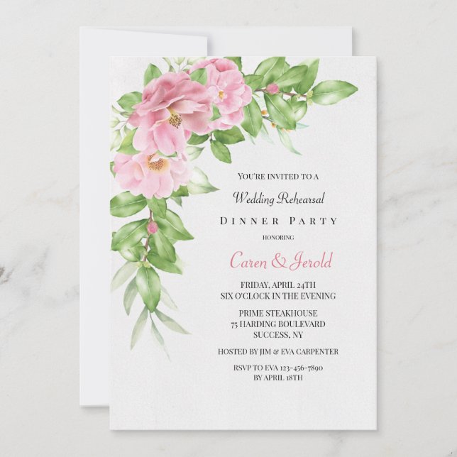 Camellia Rehearsal Dinner Party Invitation (Front)