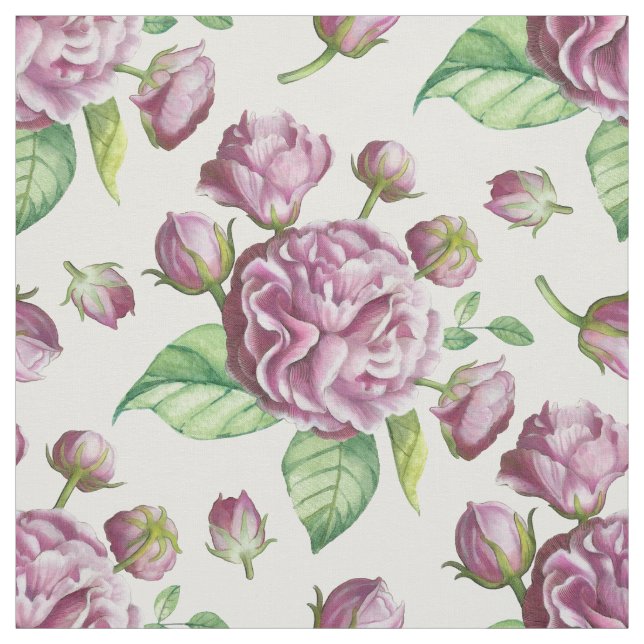 Camellia Rose Garden Flowers Fabric (Swatch)
